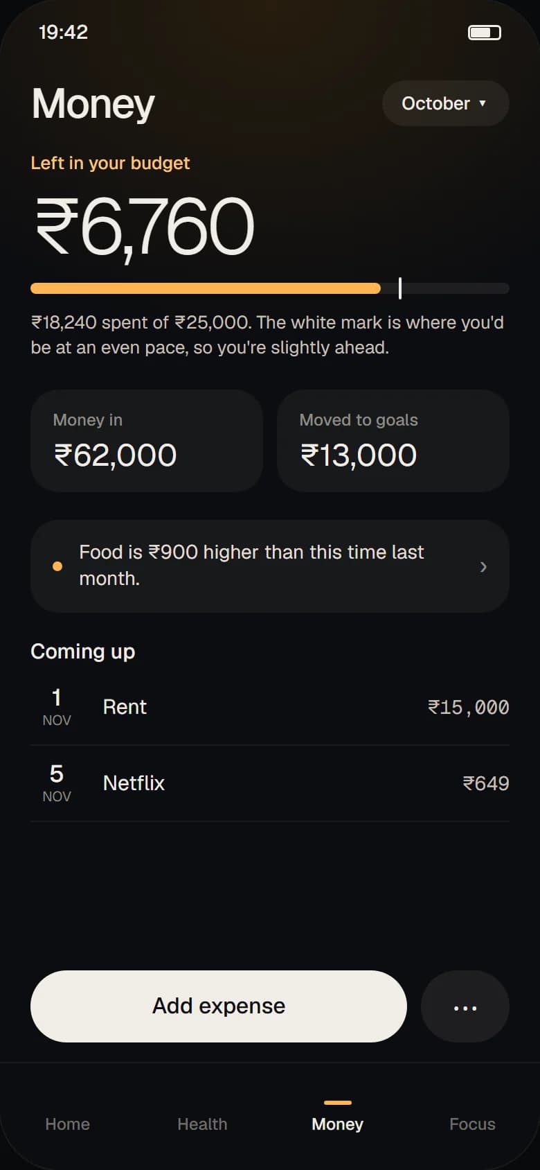 HYFO Money: what is left in the monthly budget, money in, goals and upcoming bills
